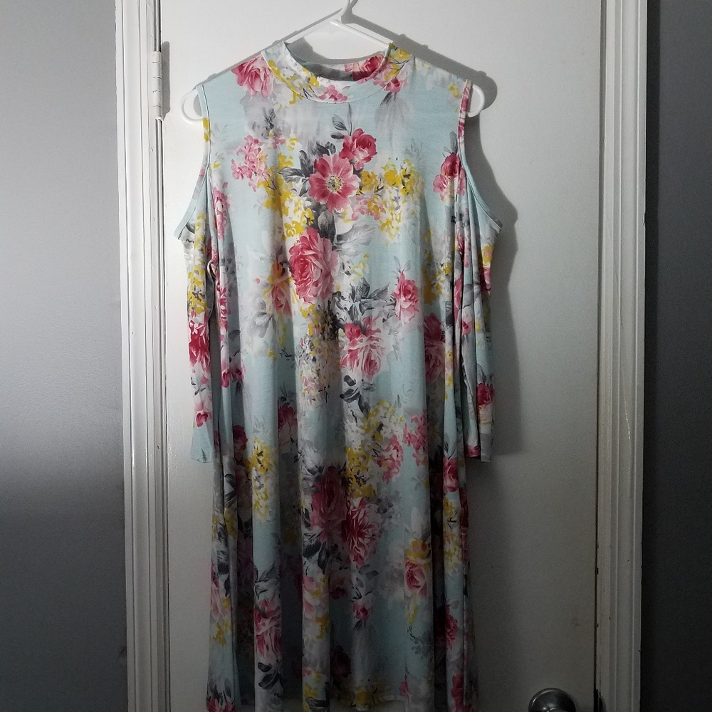 Floral cold shoulder dress
